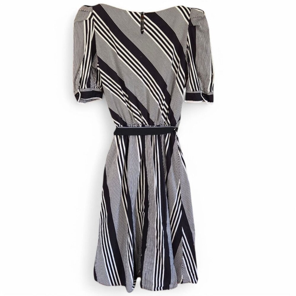 Vintage Brown & White Striped Midi Dress | Handmade 1980s Elastic Waist - Picture 7 of 16